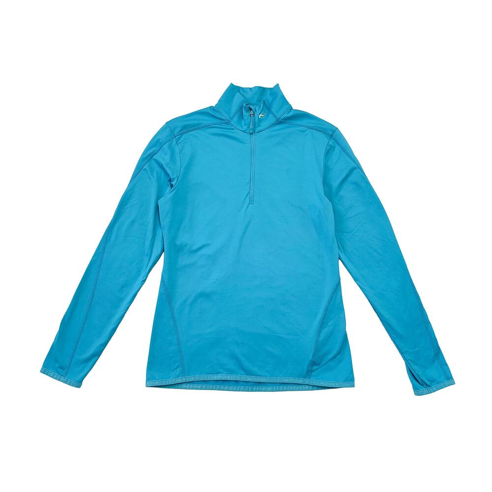 KJUS Half Zip Midlayer Womens L Blue $169 Brushed Fleece Ski Golf Warm Layer